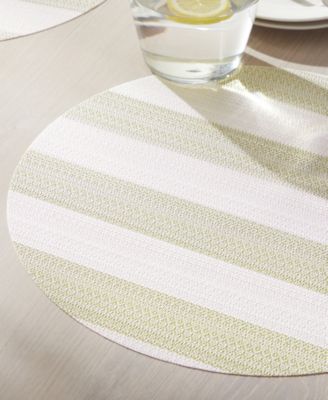 Basics Cabana Stripe Indoor/Outdoor Placemats 4-Pack Set, Reversible, 15" Round