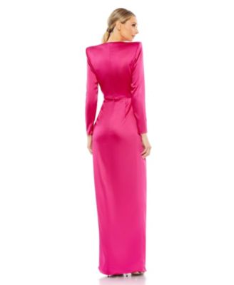 Women's Long Sleeve Structured Bow Draped Gown