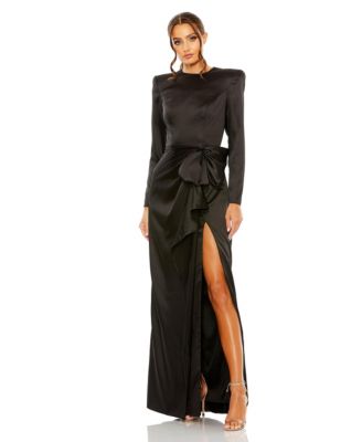 Women's Long Sleeve Sequin Column Gown with Side Knot