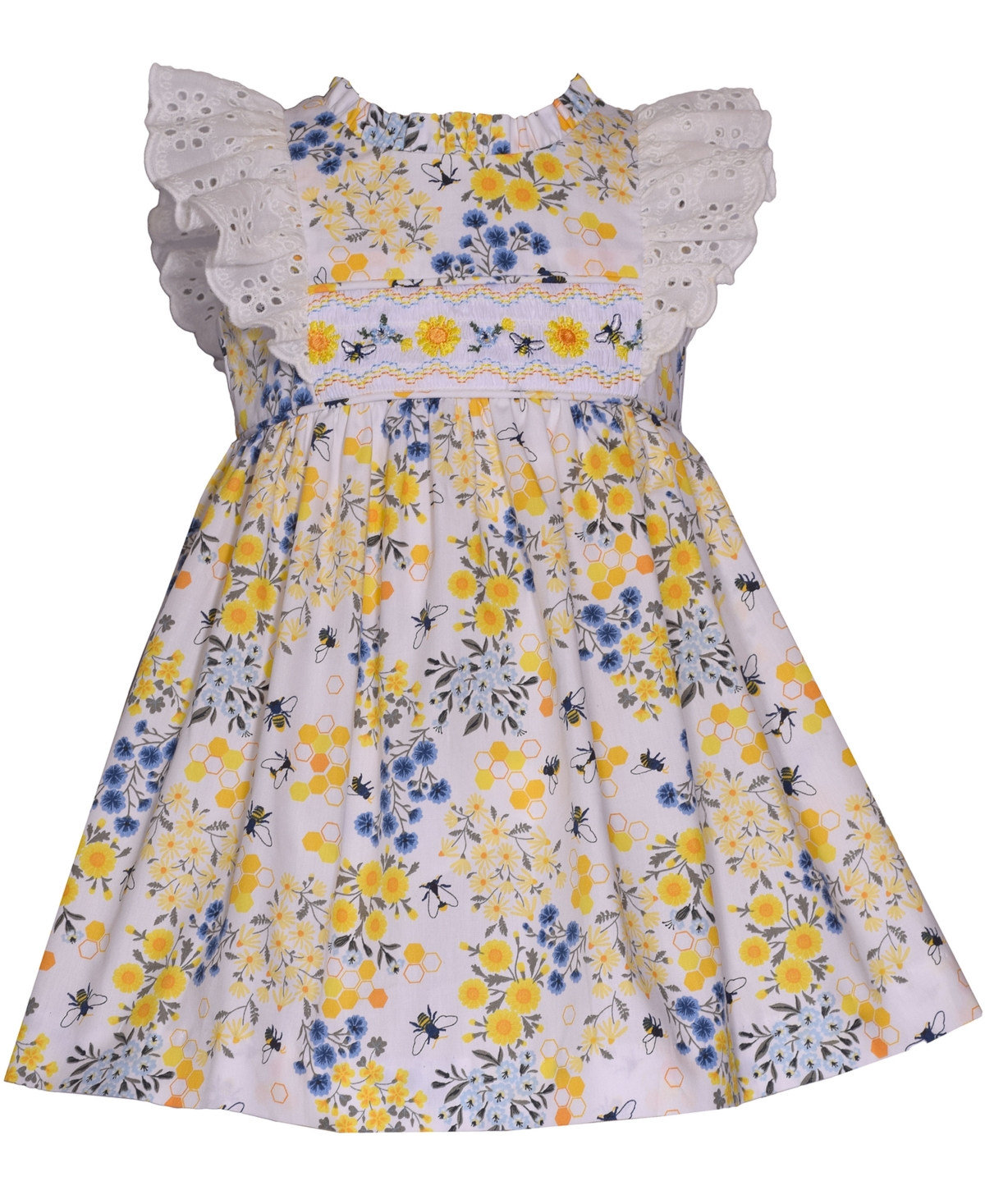 Shop Bonnie Baby Baby Girls Sleeveless Smocked Bee Print Dress In Yel