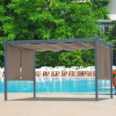 120''x155.1''x87.4'' Outdoor Pergola with Retractable Canopy, Aluminum Frame, 4 Pieces Patio Sun Shade Shelter for Backyard.
