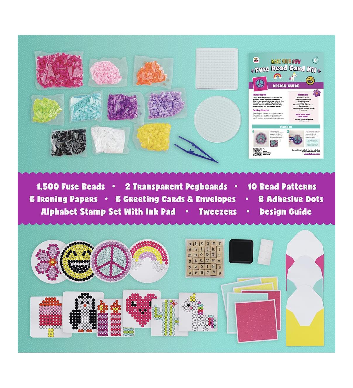 Doodle Hog Unicorn Gifts for Girls - Iron On Fuse Bead Diy Greeting Card Kit,1500 Melting Beads & Pegboards, Unicorns Arts and Crafts for Kids & Girls