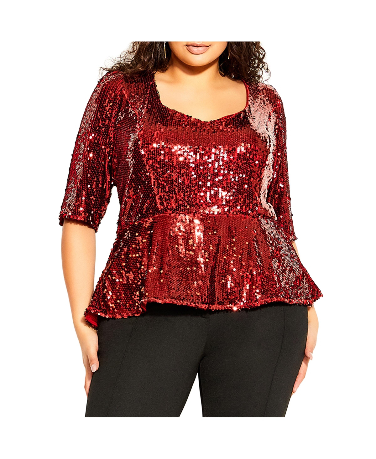 City Chic Women's Sequin Puff Top