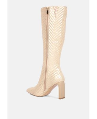 Womens Prinkles Quilted Italian Block Heel Calf Boots