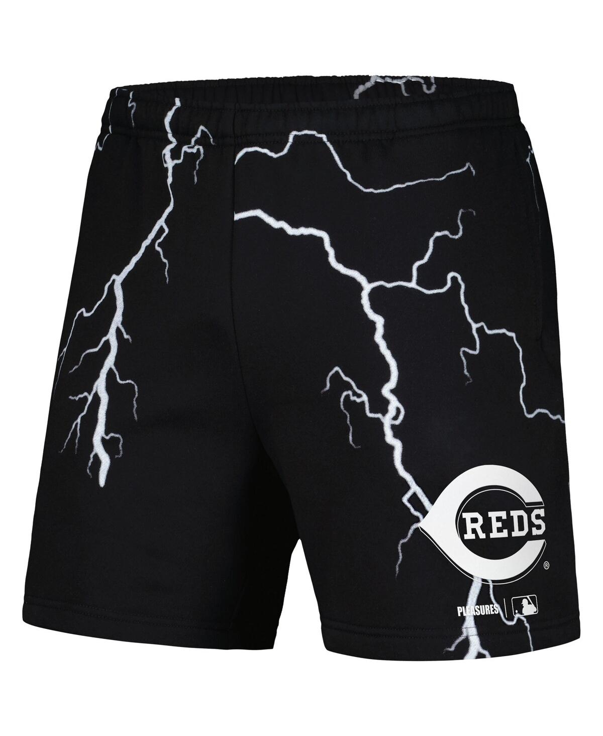 Shop Pleasures Men's  Black Cincinnati Reds Lightning Shorts