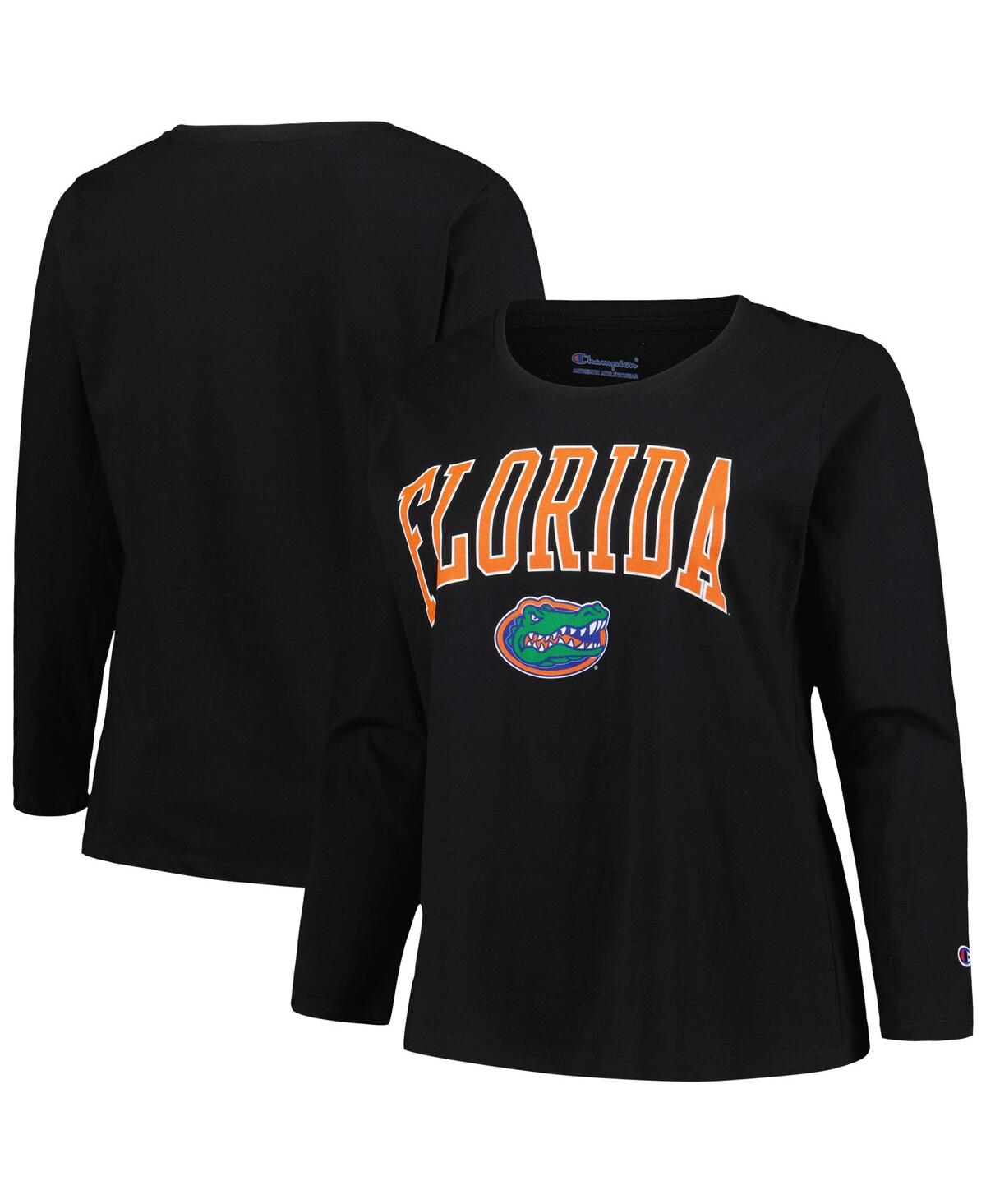 Shop Profile Women's  Black Florida Gators Plus Size Arch Over Logo Crew Neck Long Sleeve T-shirt
