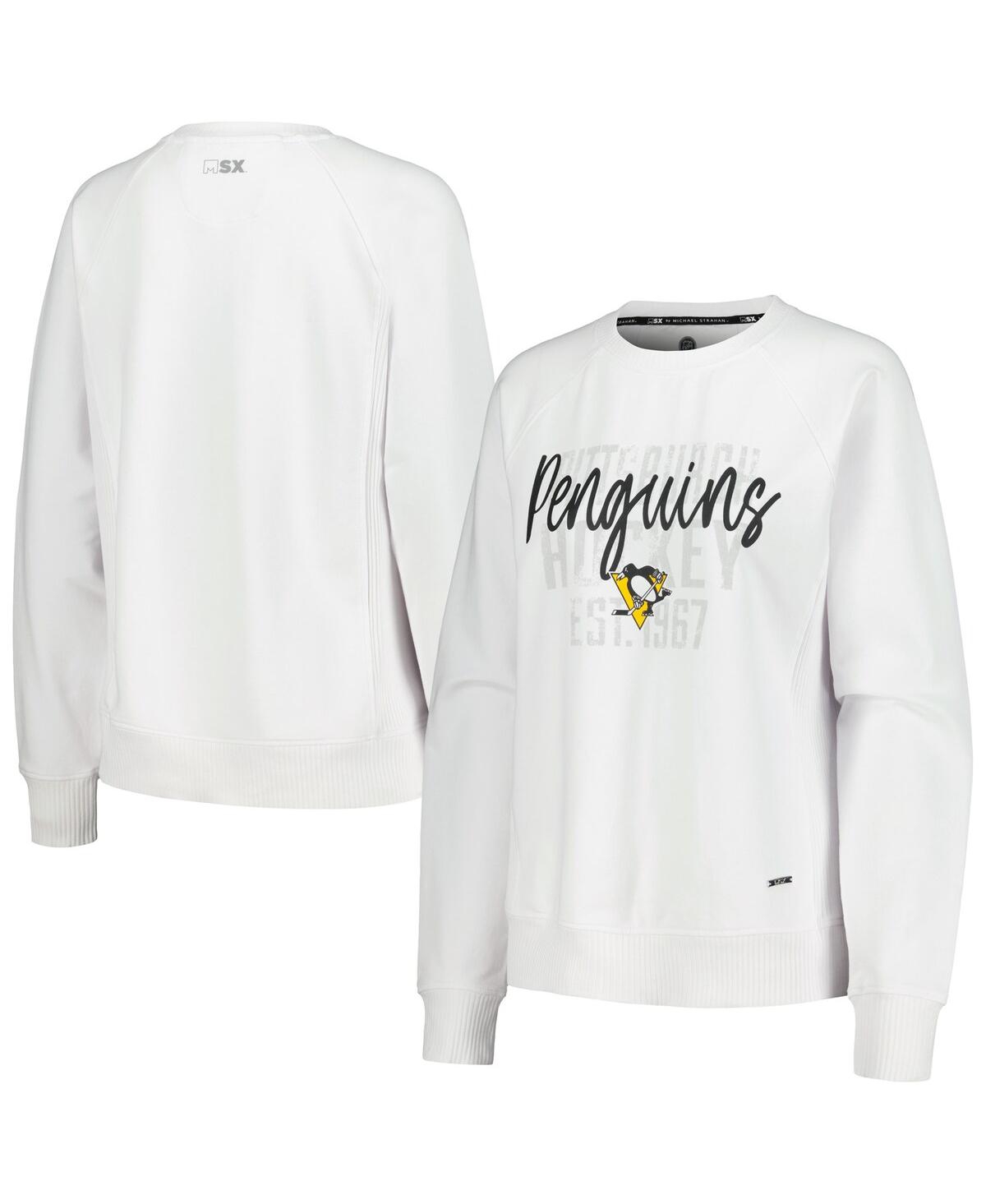 Women's Msx by Michael Strahan White Distressed Pittsburgh Penguins Millie Pullover Sweatshirt - White