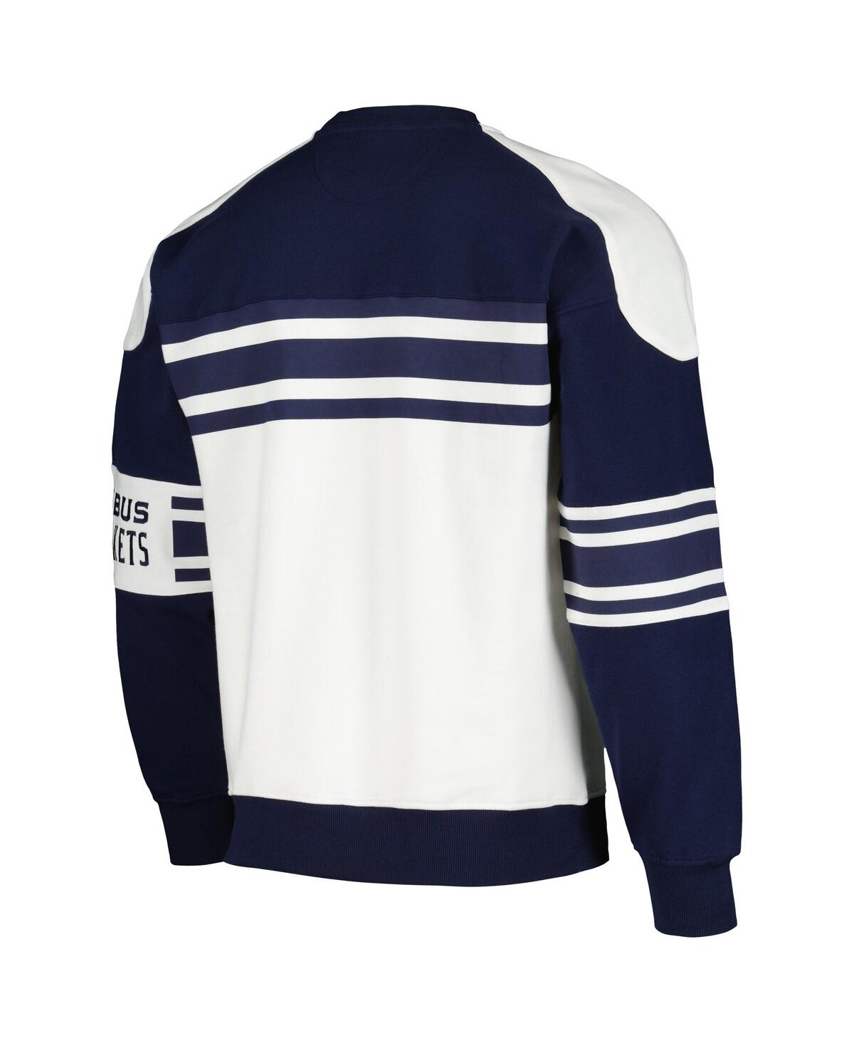 Shop Starter Men's  White Columbus Blue Jackets Defense Fleece Crewneck Pullover Sweatshirt