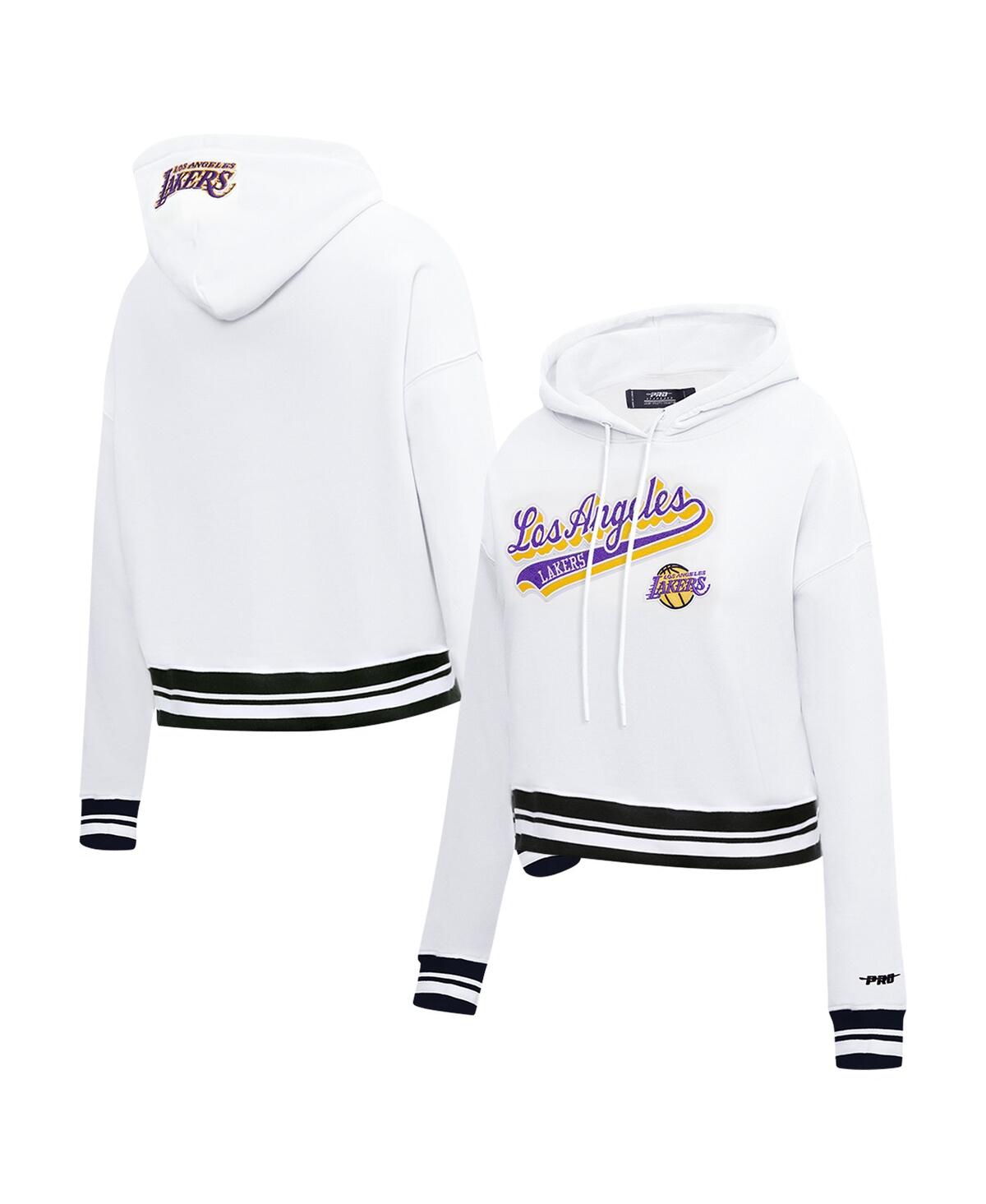 Shop Pro Standard Women's  White Los Angeles Lakers Script Tail Cropped Pullover Hoodie