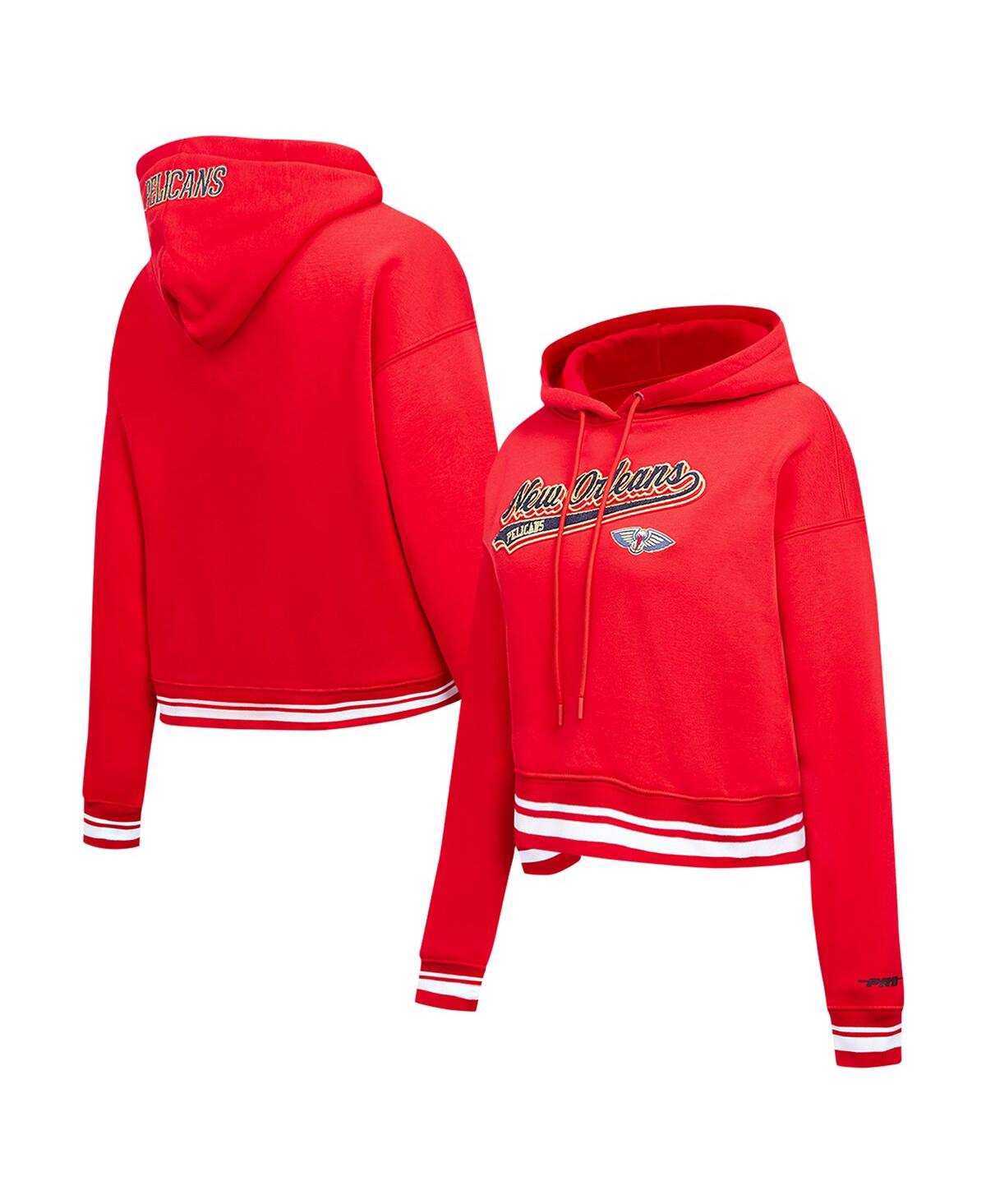 Shop Pro Standard Women's  Red New Orleans Pelicans Script Tail Cropped Pullover Hoodie