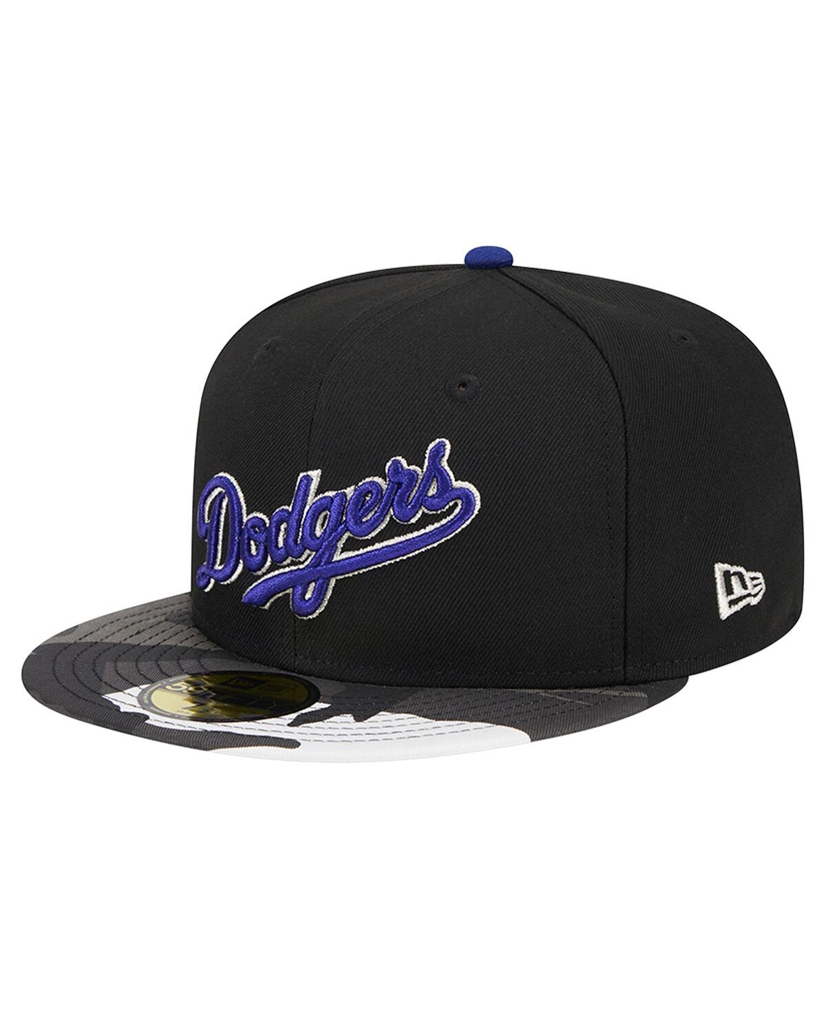 Shop New Era Men's  Black Los Angeles Dodgers Metallic Camo 59fifty Fitted Hat