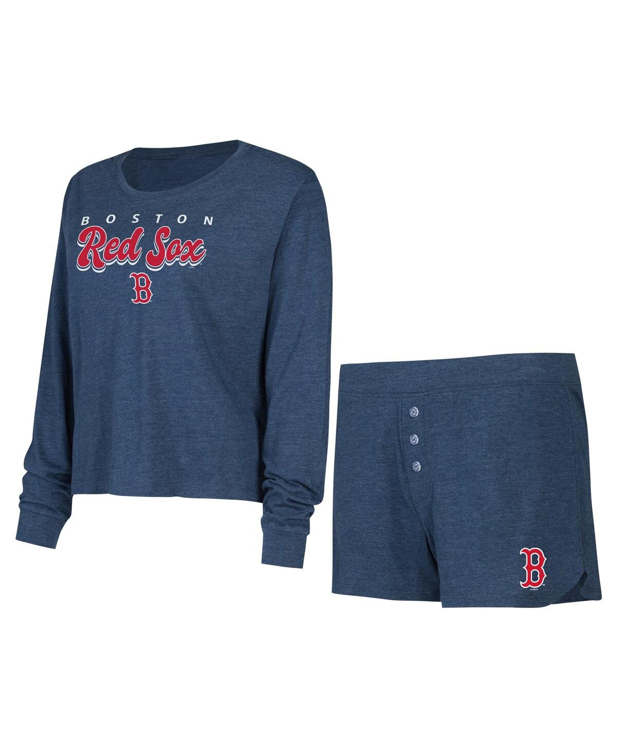 Shop Concepts Sport Women's  Navy Boston Red Sox Meter Knit Long Sleeve T-shirt And Shorts Set