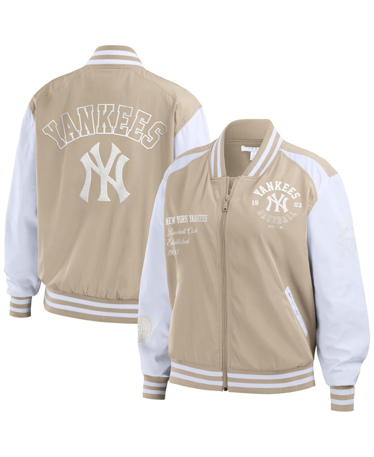 Wear By Erin Andrews Women's  Tan New York Yankees Tonal Full-zip Bomber Jacket