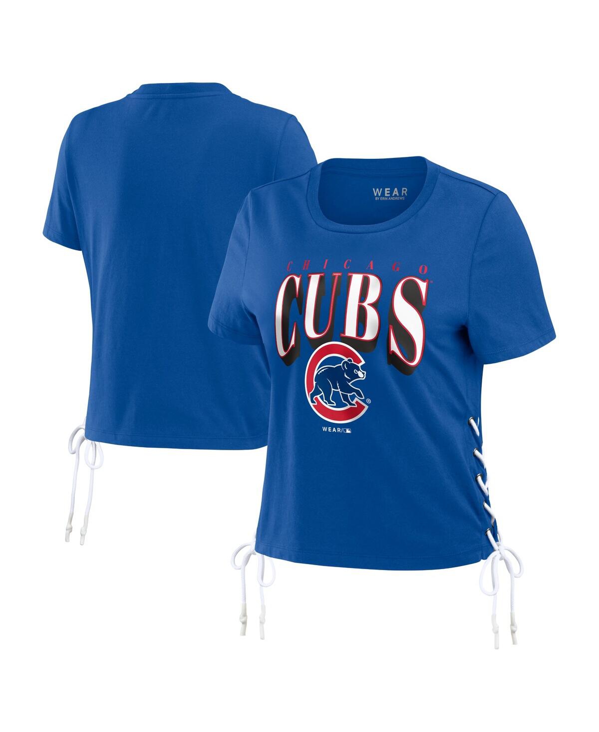 Shop Wear By Erin Andrews Women's  Royal Chicago Cubs Side Lace-up Cropped T-shirt