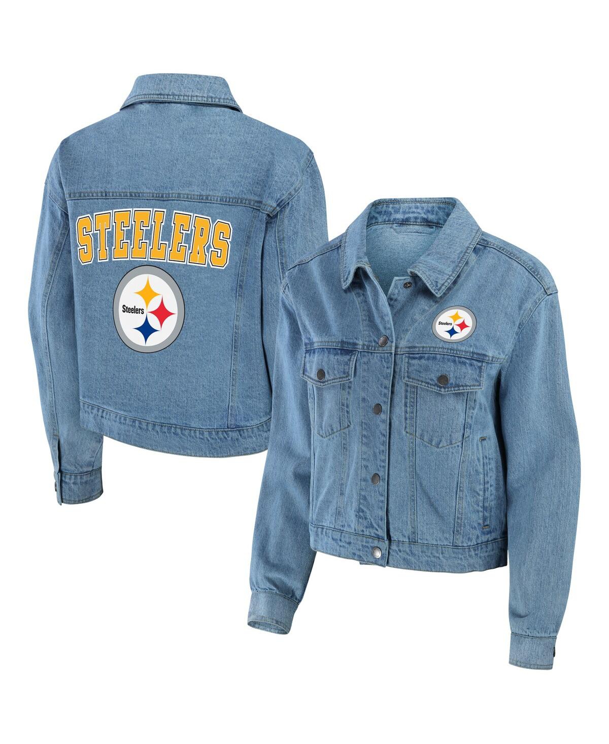 Women's Wear by Erin Andrews Pittsburgh Steelers Full-Snap Denim Jacket - Blue