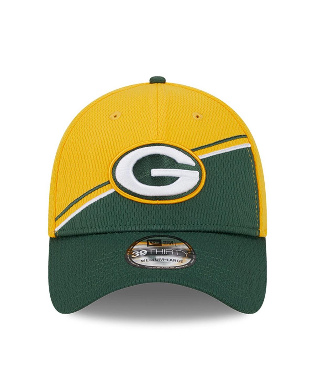 NEW ERA MEN'S NEW ERA GOLD, GREEN GREEN BAY PACKERS 2023 SIDELINE 39THIRTY FLEX HAT 