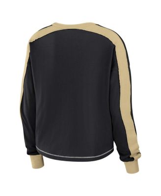 Women's Black, Gold New Orleans Saints Color Block Modest Crop Long Sleeve T-shirt