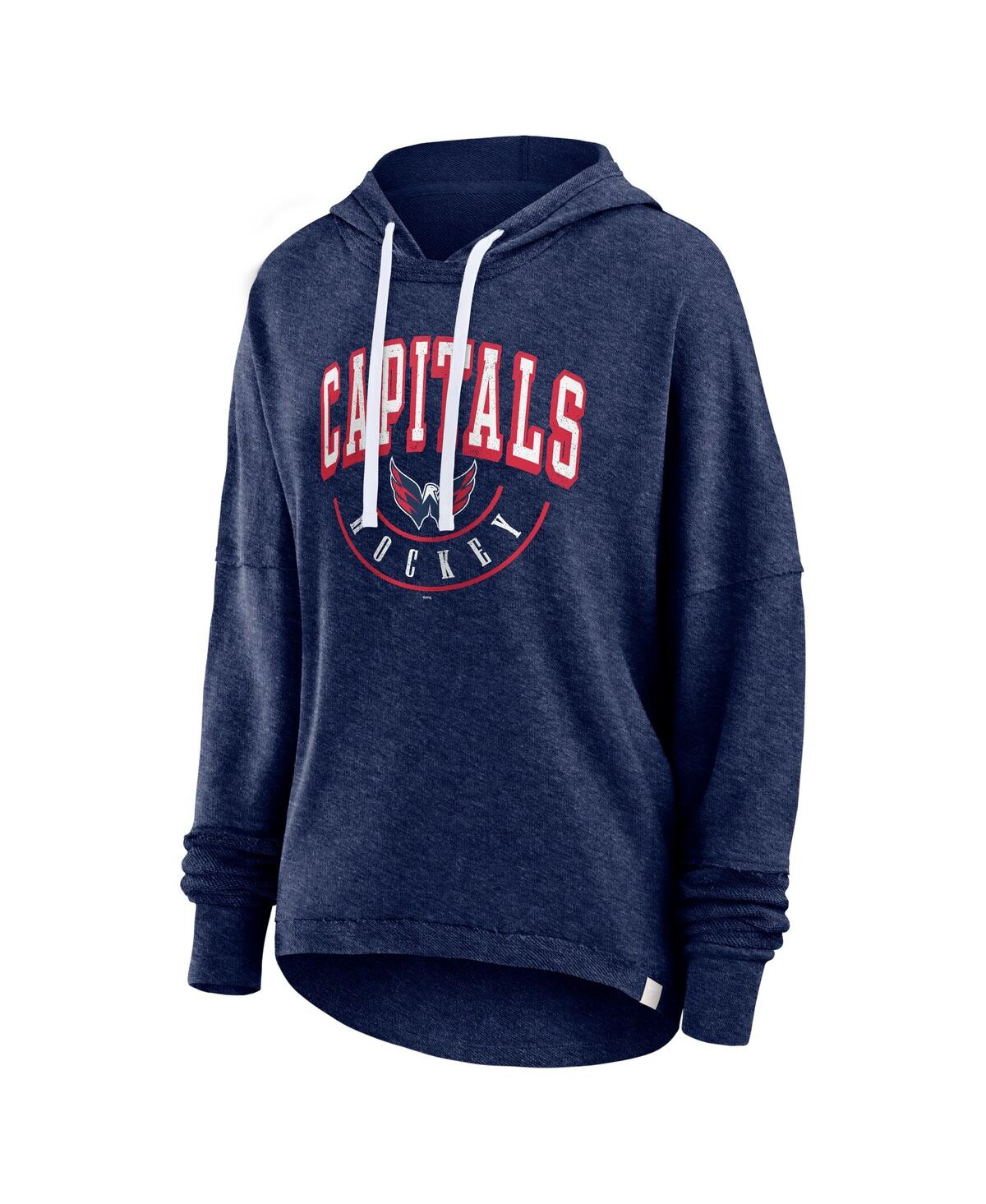 Women's FanaticsDistressed Washington Capitals Lux Lounge Helmet Arch Pullover Hoodie - Heather Navy