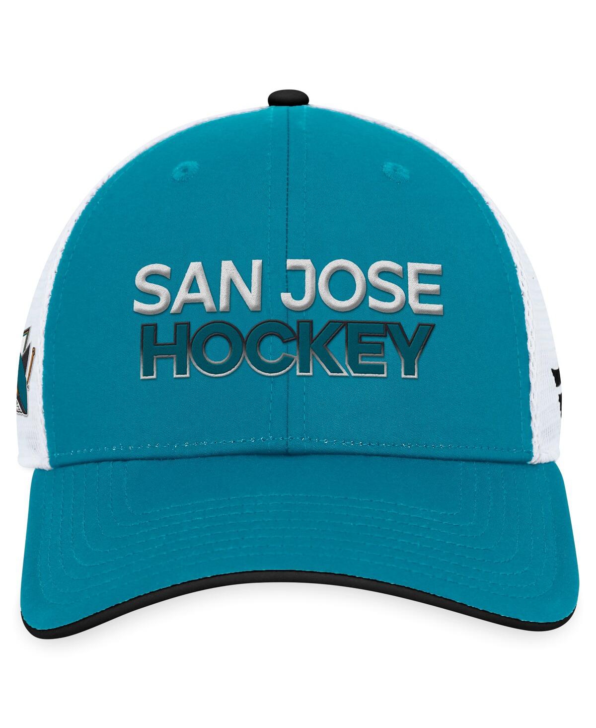 Shop Fanatics Men's  Teal San Jose Sharks Authentic Pro Rink Trucker Adjustable Hat