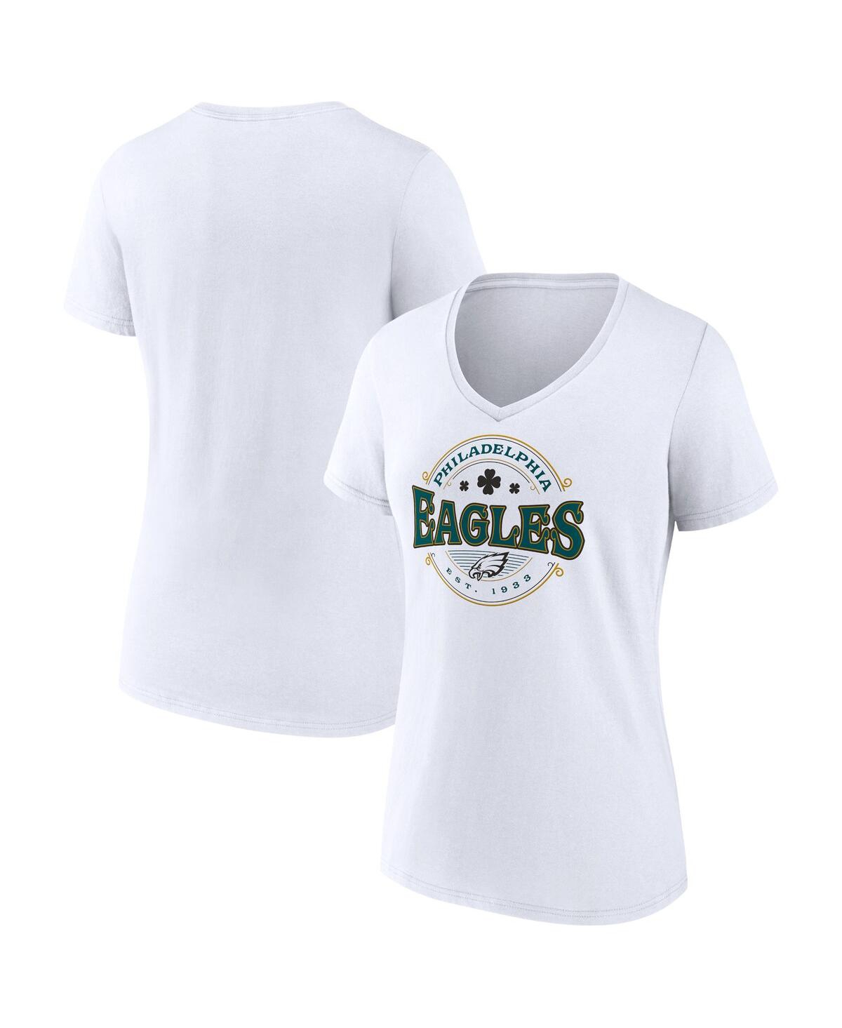 Shop Fanatics Women's  White Philadelphia Eagles St. Patrick's Day Lucky V-neck T-shirt