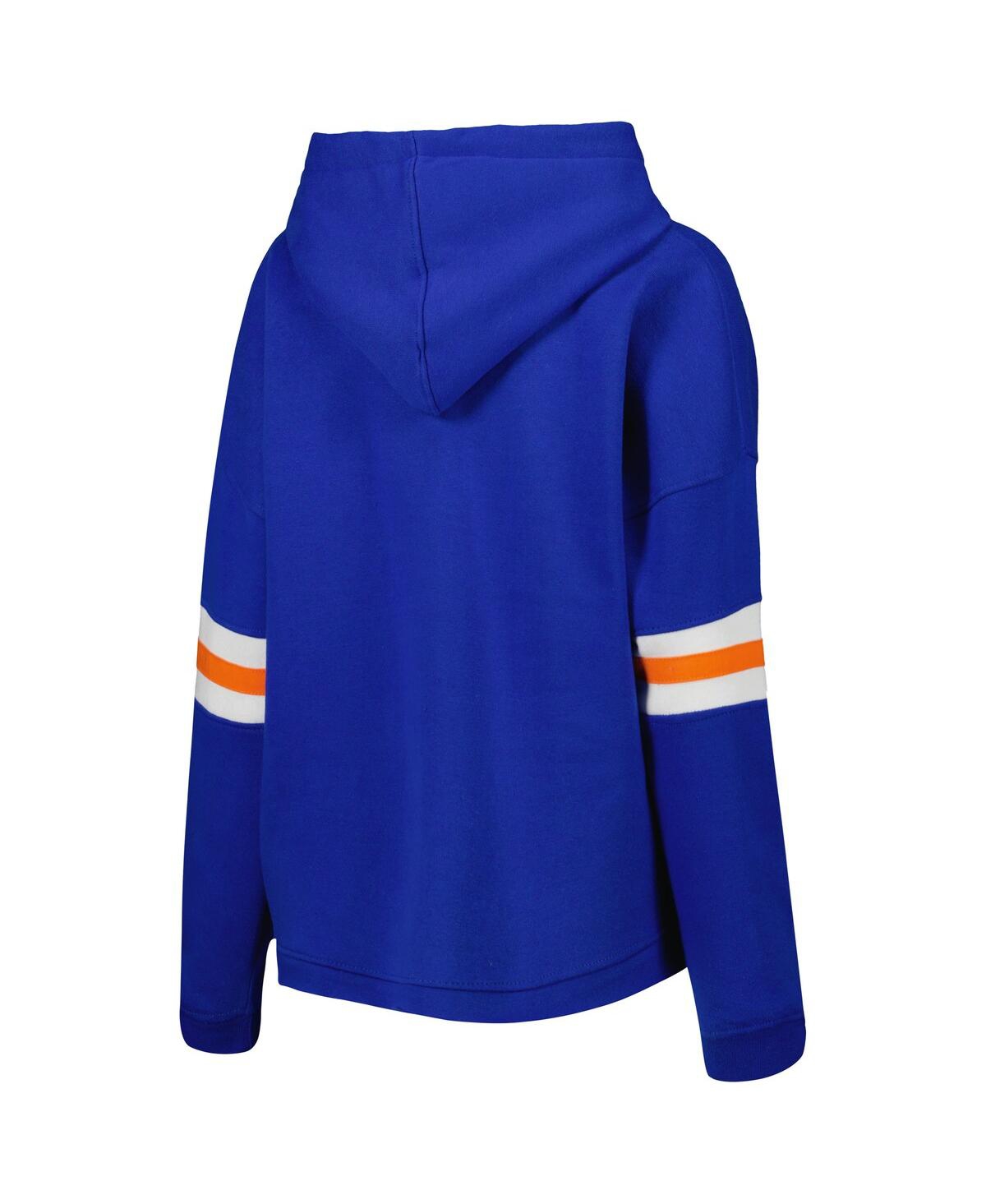 PRESSBOX WOMEN'S PRESSBOX ROYAL DISTRESSED FLORIDA GATORS SUPER PENNANT PULLOVER HOODIE 