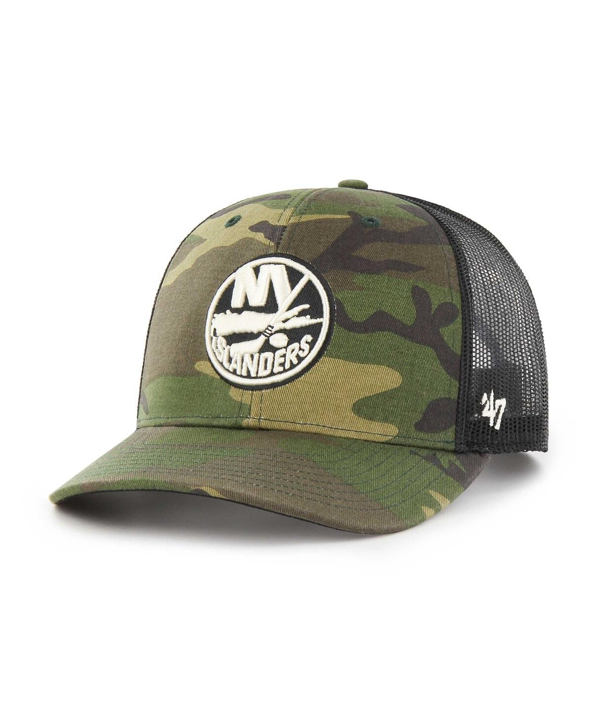 47 Brand Men's ' Camo, Black New York Islanders Trucker Snapback Hat In Camo,black