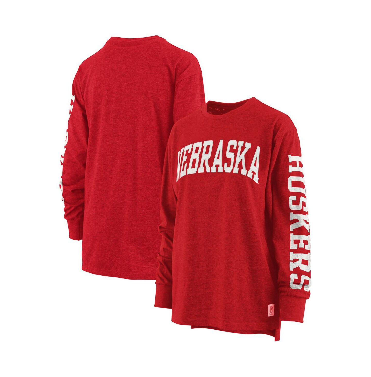 Женская футболка Pressbox Heathered Scarlet Nebraska Huskers Two-Hit Canyon Long Sleeve — фото 1