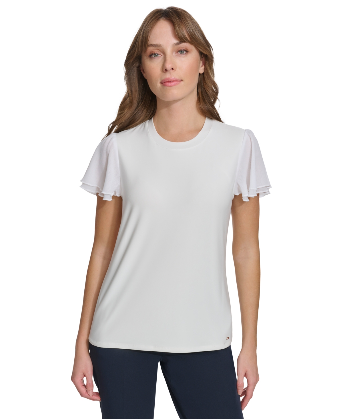 Tommy Hilfiger Women's Double-flutter-sleeve Crewneck Knit Top In Ivory