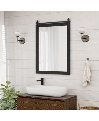 30''x22'' Wall Mount Mirror Decor Vanity Mirror Wood Frame Barn Door Style