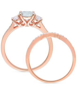 Aquamarine (5/8 ct. t.w.) & Lab-Grown White Sapphire (1/3 ct. t.w.) Bridal Set in 10k Rose Gold