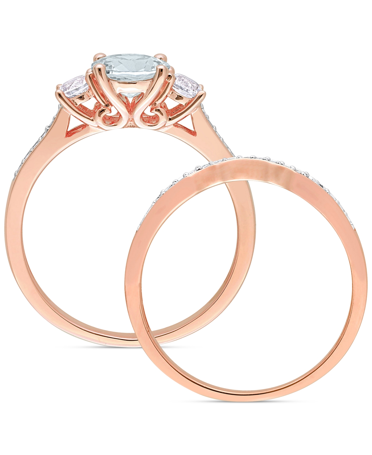 (5/8 ct. t.w.) & Lab-Grown White Sapphire (1/3 ct. t.w.) Bridal Set in 10k Rose Gold - Aquamarine