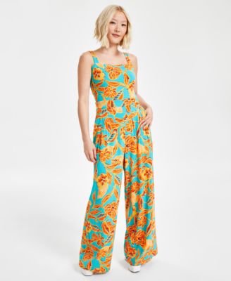 Bar III Petite Floral Print Square Neck Wide Leg Jumpsuit Created for Macy s Macy s