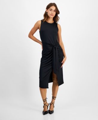 Petite Tie Front Asymmetrical Hem Midi Dress Created for Macy s