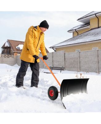 29" Snow Shovel Heavy-Duty Metal Adjustable Angle & Height Snow Clear with Wheels