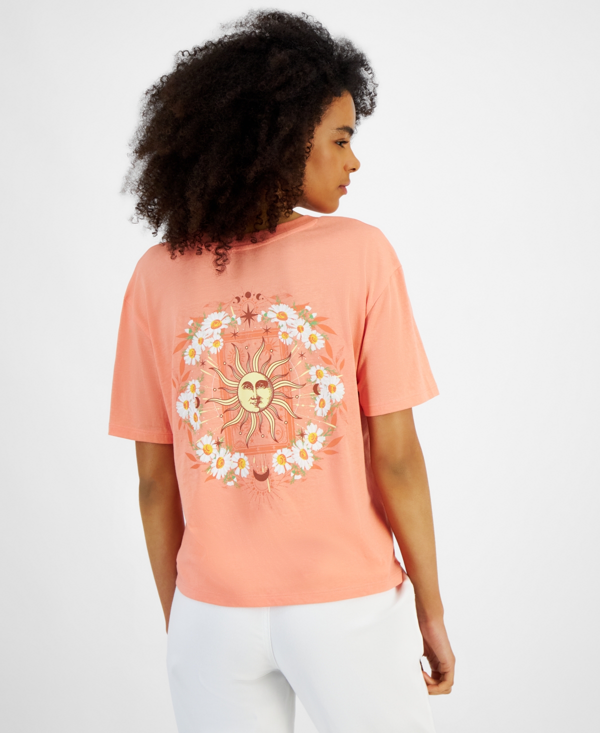 Rebellious One Juniors' Sunshine Flower Graphic Crewneck T-Shirt