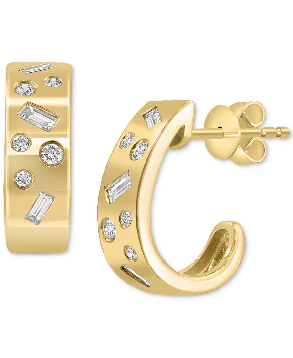 Effy Diamond Small C-Hoop Earrings (1/4 ct. t.w.) in 14k Gold, 0.5" - Yellow Gol