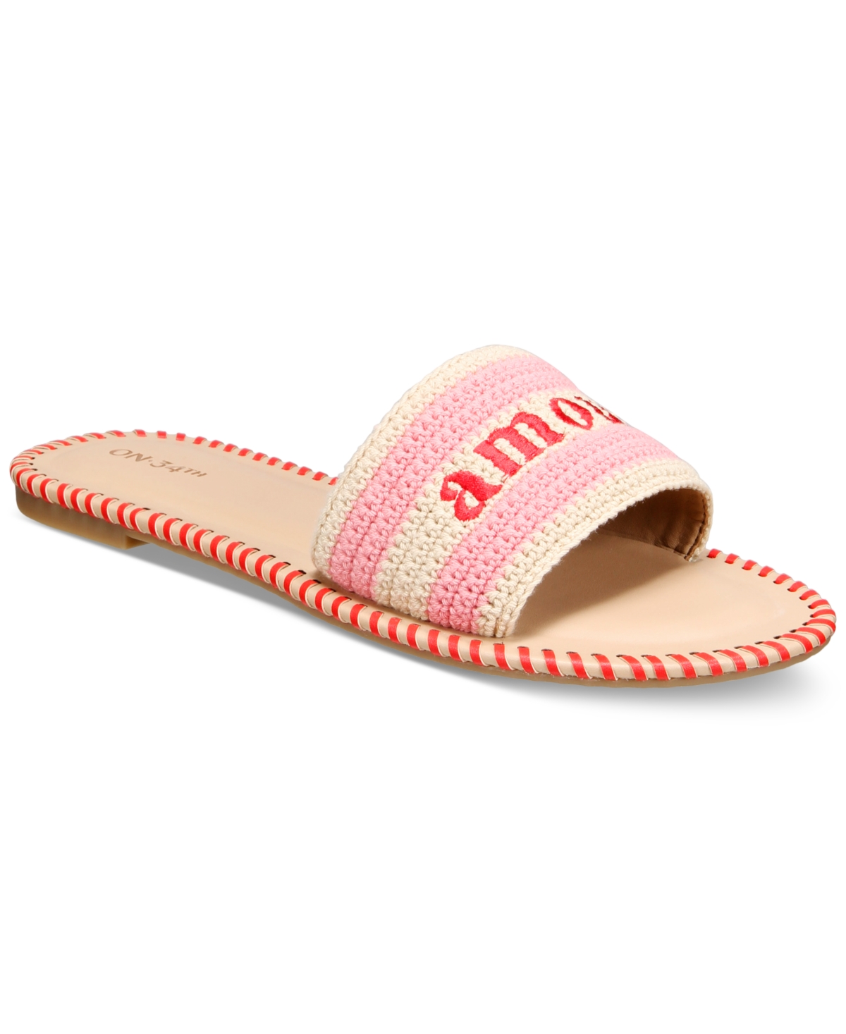 Shop On 34th Women's Madelyn Slip-on Woven Flat Sandals, Created For Macy's In Natural,pink Raffia