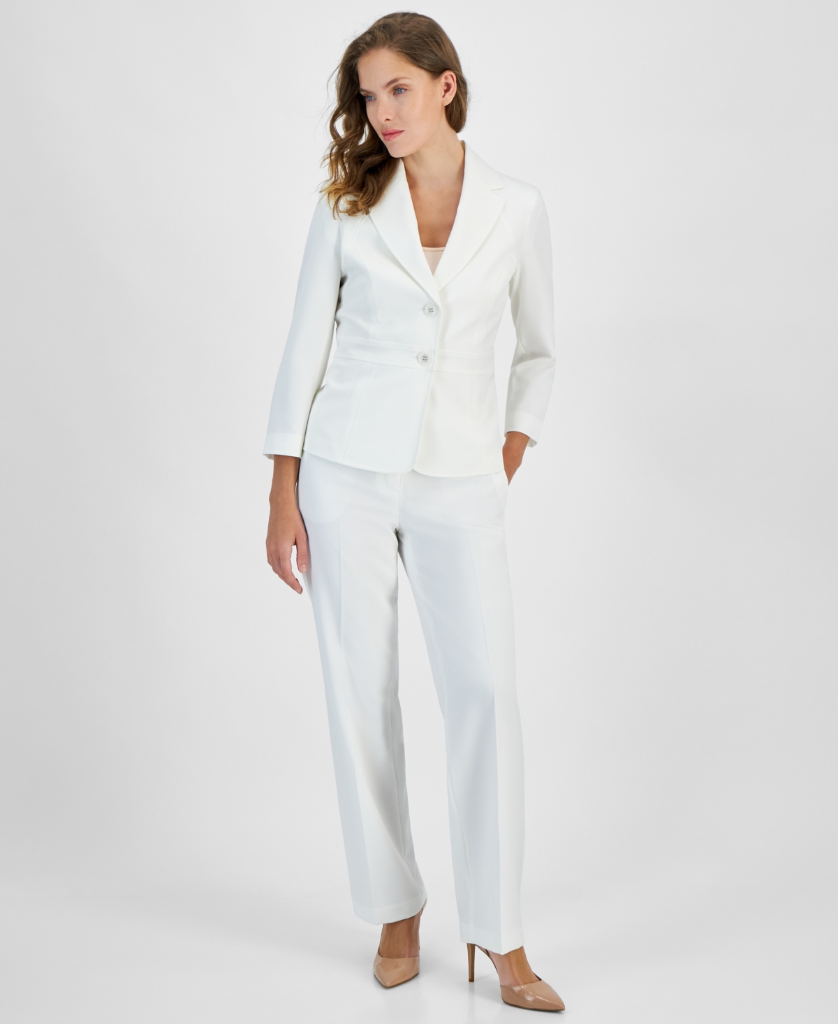 Women's Crepe Two-Button Blazer & Pants, Regular and Petite - Vanilla Ice