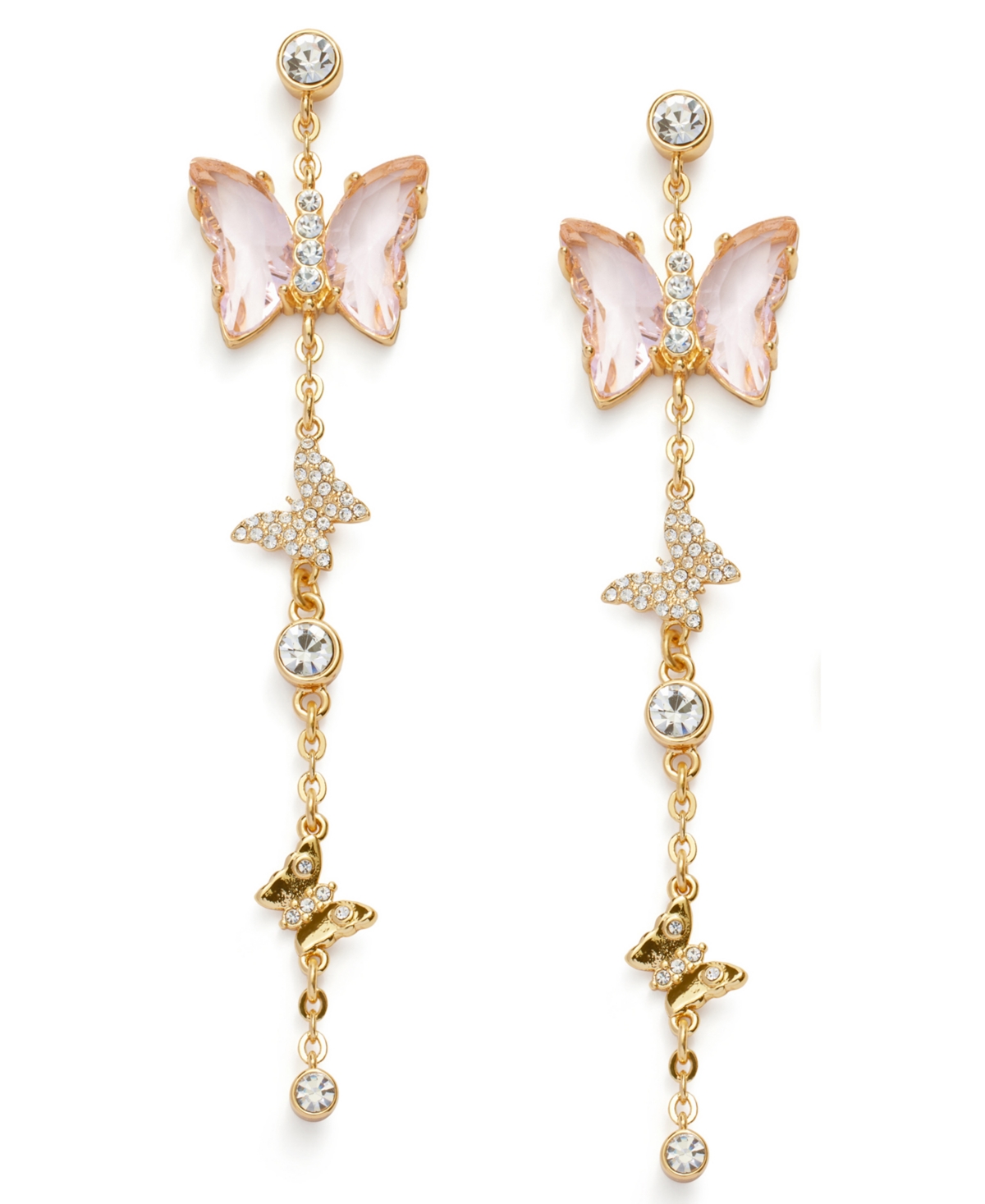 Faux Stone Butterfly Linear Mismatch Earrings - Pink, Gold