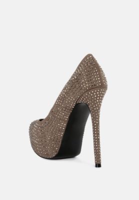 Womens Clarisse Diamante Faux Suede High Heeled Pumps