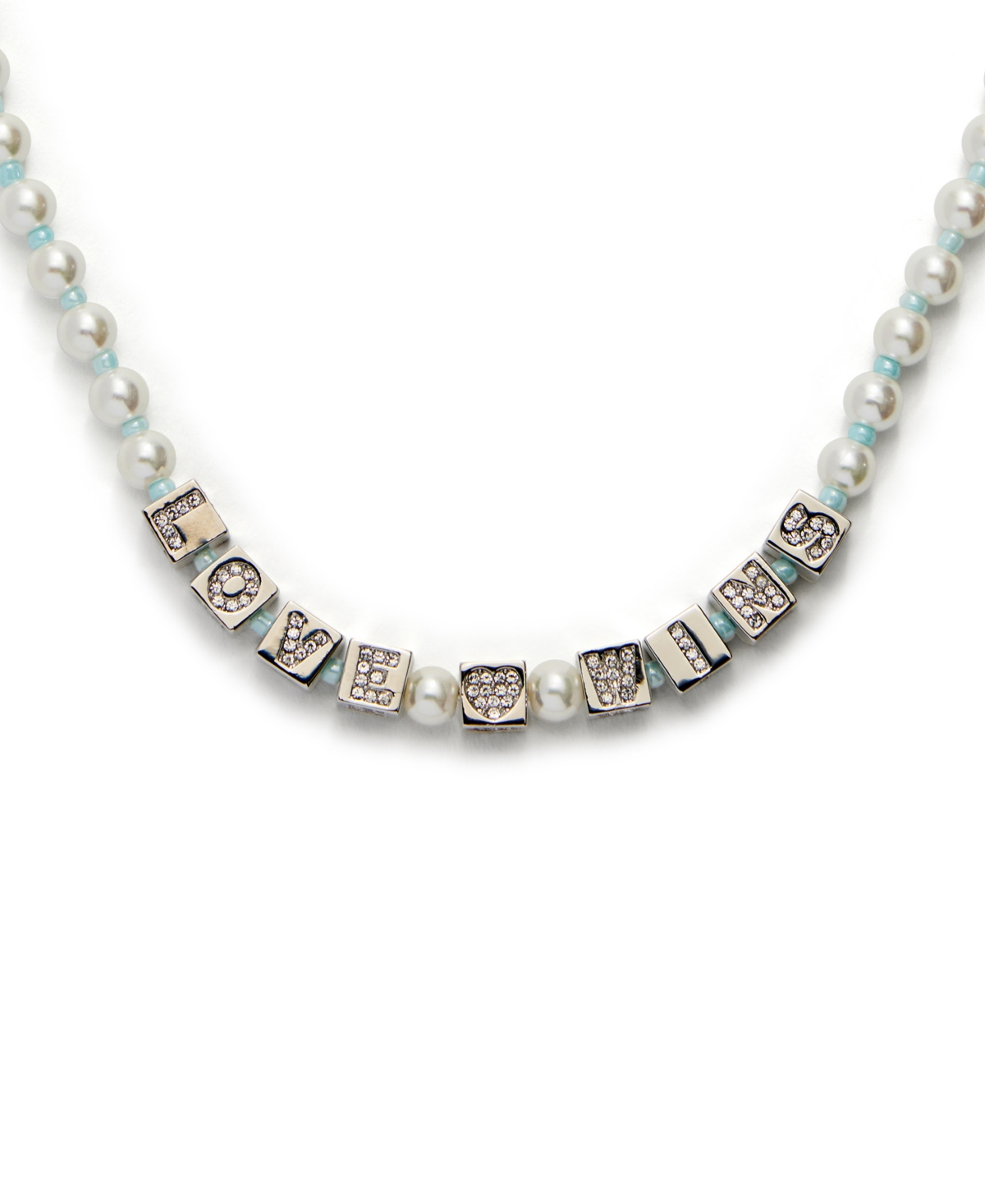 Shop Kleinfeld Faux Stone Love Wins Block Imitation Pearl Necklace In Crystal,rhodium