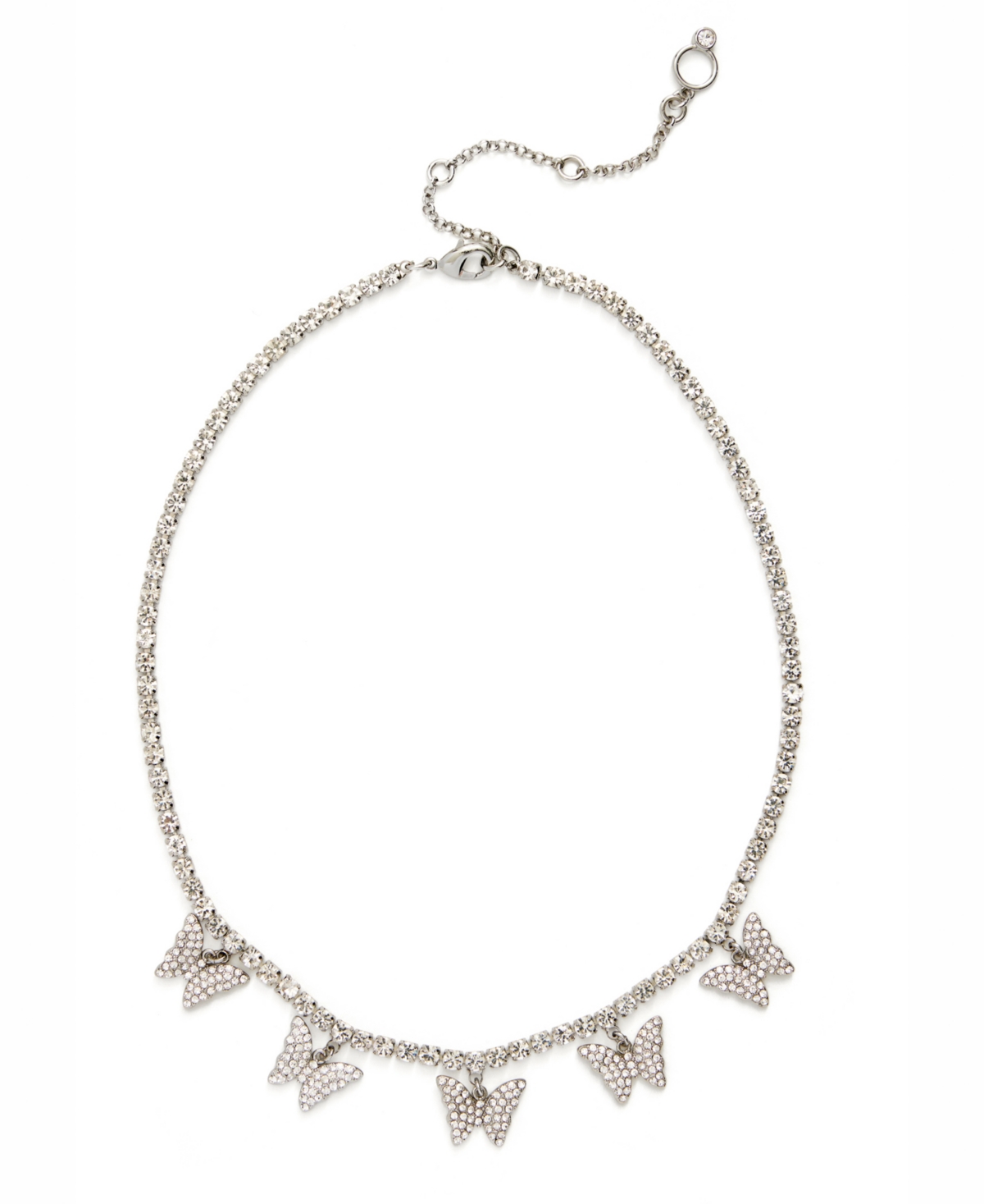 Faux Stone Pave Butterfly Bib Necklace - Crystal, Rhodium