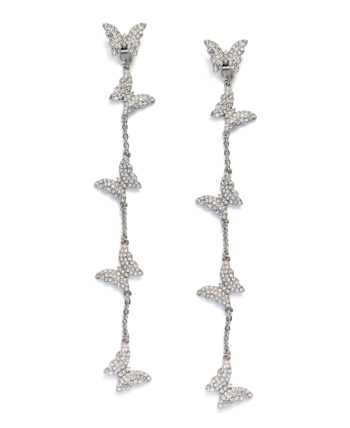 Faux Stone Pave Butterfly Linear Earrings - Crystal, Rhodium