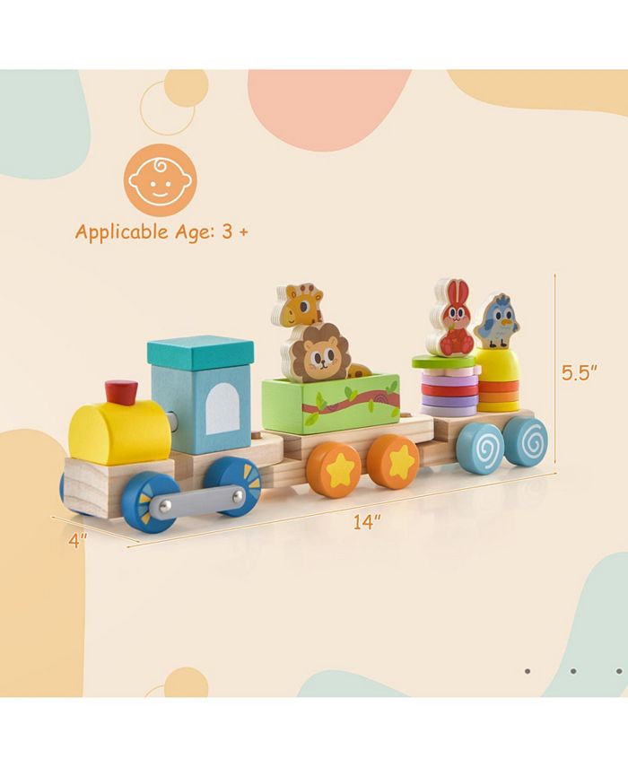 SUGIFT Wooden Stackable Educational Train Set with Colorful Animal Toys ...