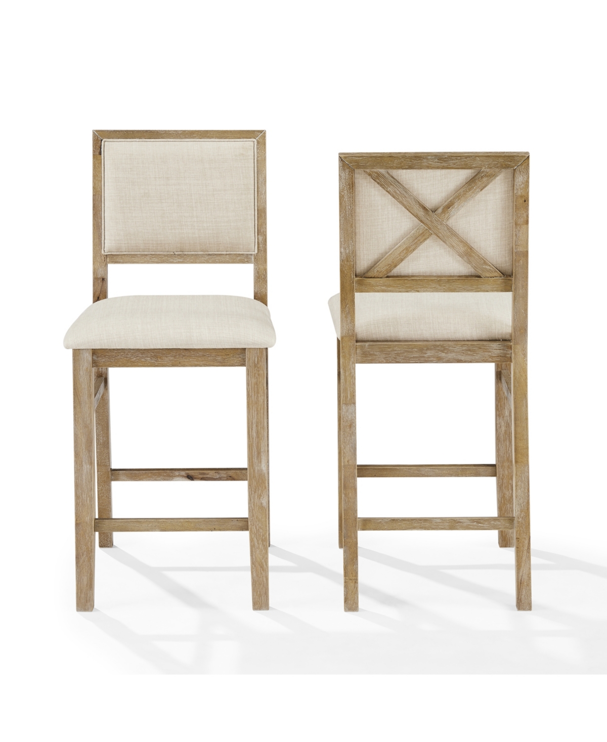 Crosley Joanna 2-piece Polyester Upholstered Counter Height Bar Stool Set In Rustic Brown