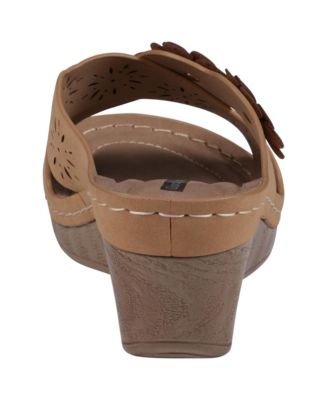 Women's Miller Cross Strap Flower Slip-On Wedge Sandals