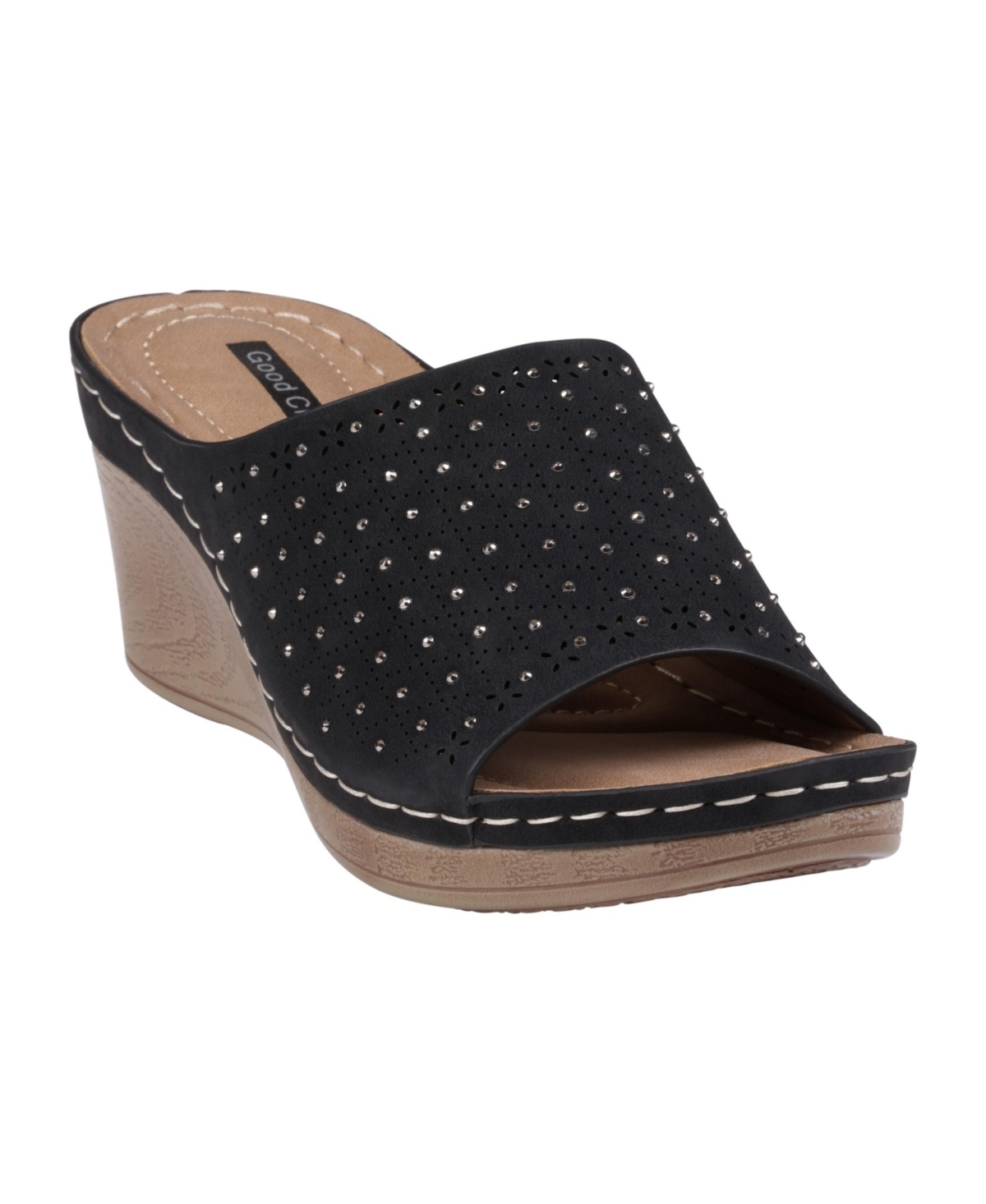Gc Shoes Women's Atlanta Studded Comfort Slip-on Wedge Sandals In Black