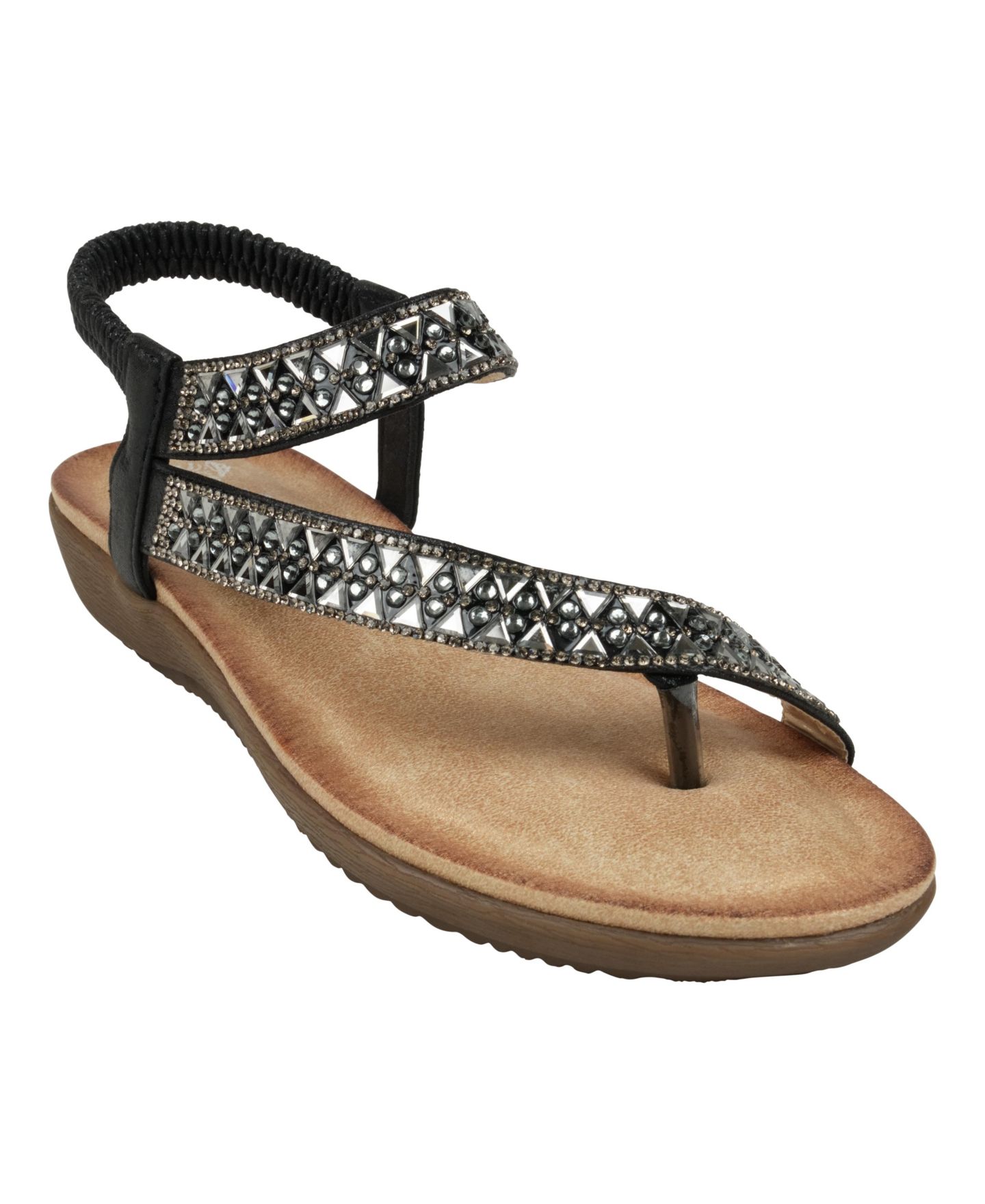 Женские сандалии GC Shoes Reille Jeweled Asymmetrical Flat, цвет: Чёрный — фото 1