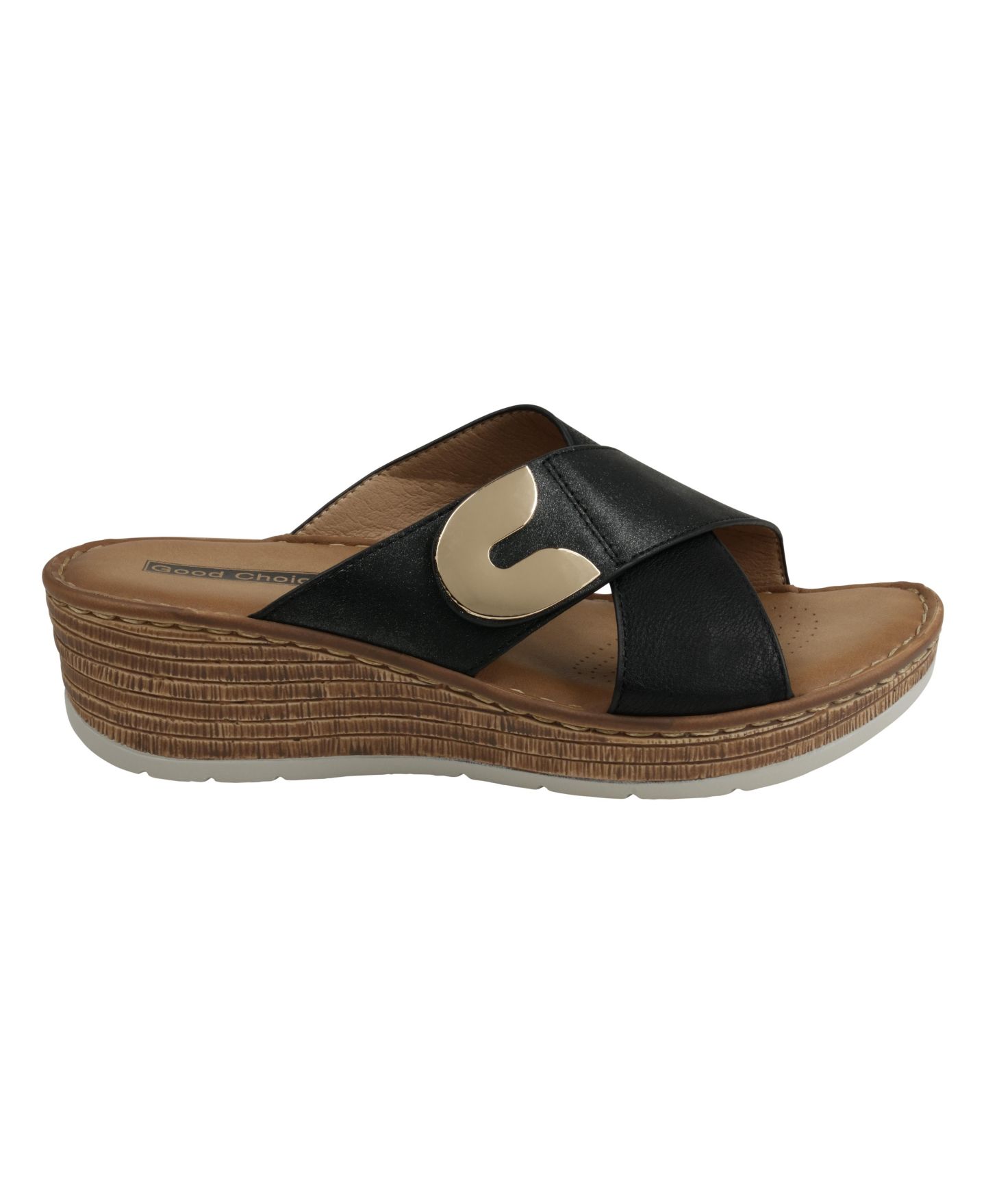Женские сандалии GC Shoes Demi Cross Strap Hardware Slip-On Wedge, цвет: Чёрный — фото 2