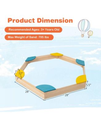 Outdoor Solid Wood Sandbox with 6 Built-in Fan-shaped Seats